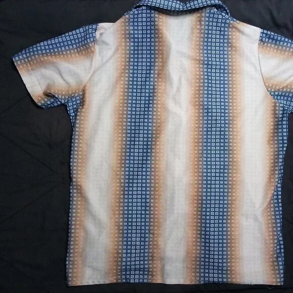 Vintage Sears Sportswear Geometric Op Art Polyester Disco Shirt